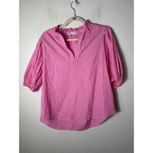 Caryn Lawn Pink With White Stripes V Neck Top Sz L